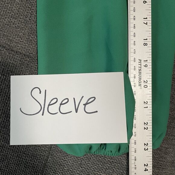 PLEIONE Blouse V-Neck Lantern Sleeve Shirt Green Womens Medium Flowy Boho Ruffle - Picture 8 of 10